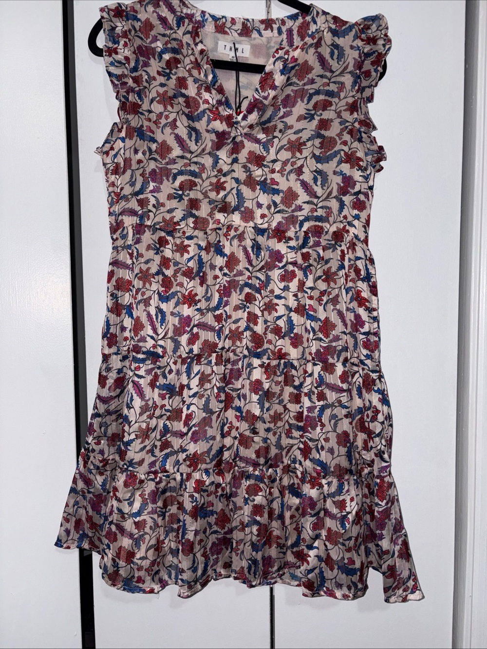 Anthropologie THML Leaf Print Tiered Dress Size XS Flutter Sleeve Mini NWT Boho